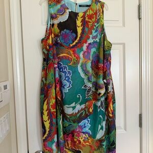 Lauren Multicolor Floral Print Sleeveless Dress